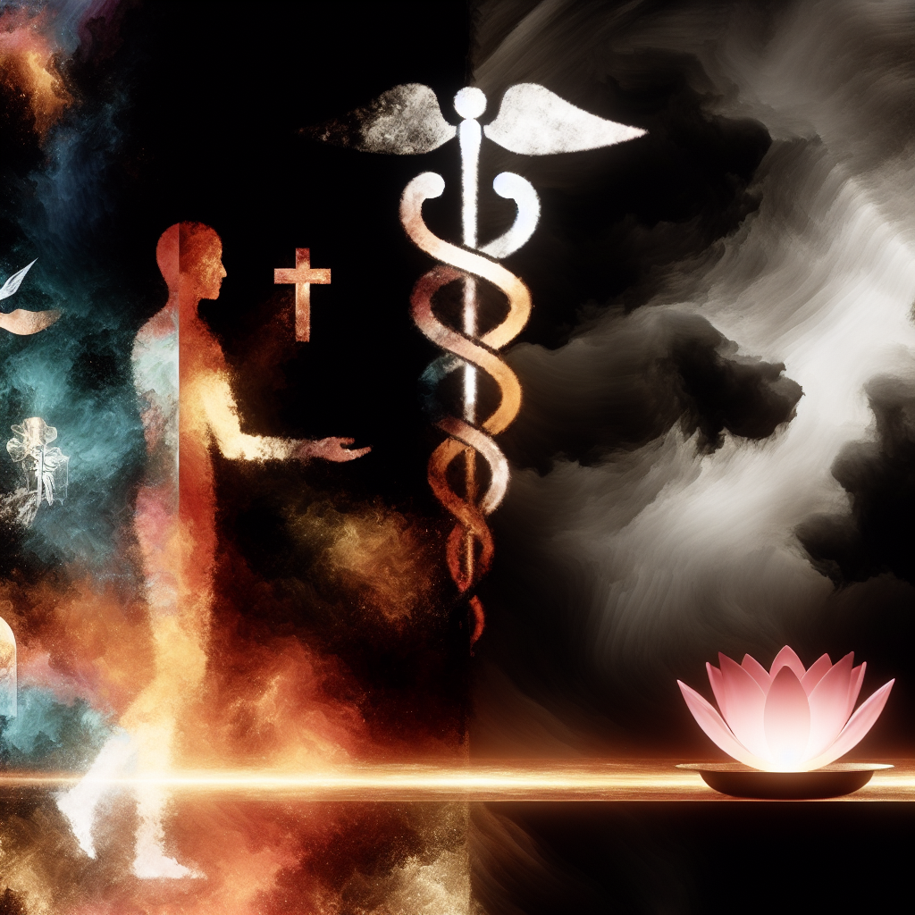 A symbolic image of light and shadow intertwining,